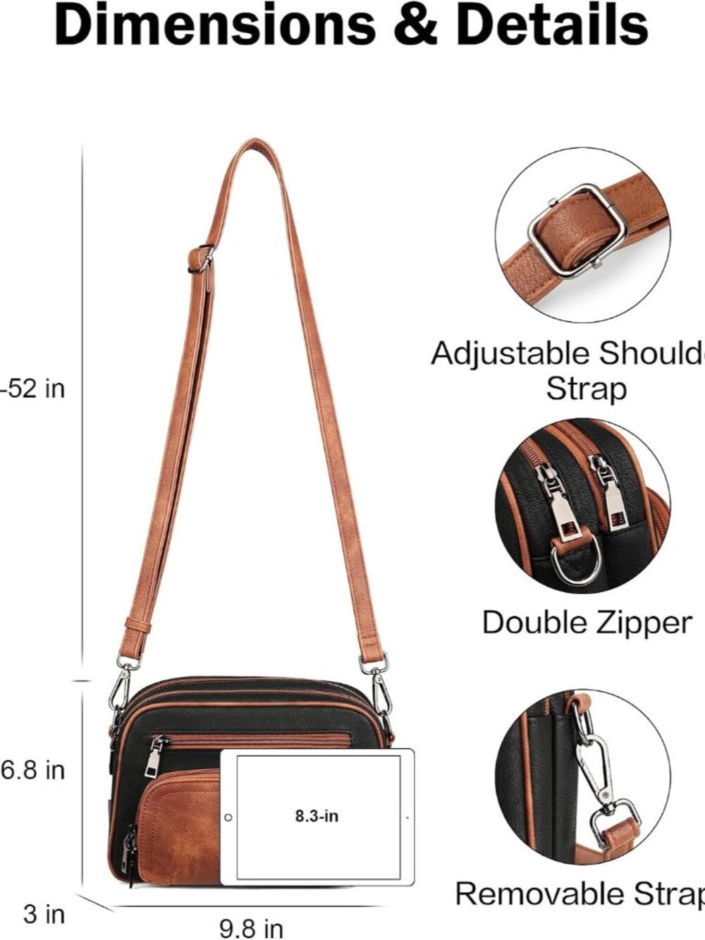 Crossbody Bags for Women Multi-pocket Leather Crossbody Purses, Designer Shoulde - Picture 4 of 9